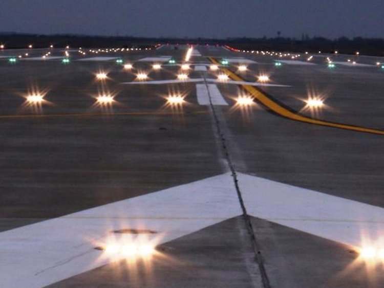 Oradea Airport runway Photo: Oradea Airport: Runway at night with navigation lights